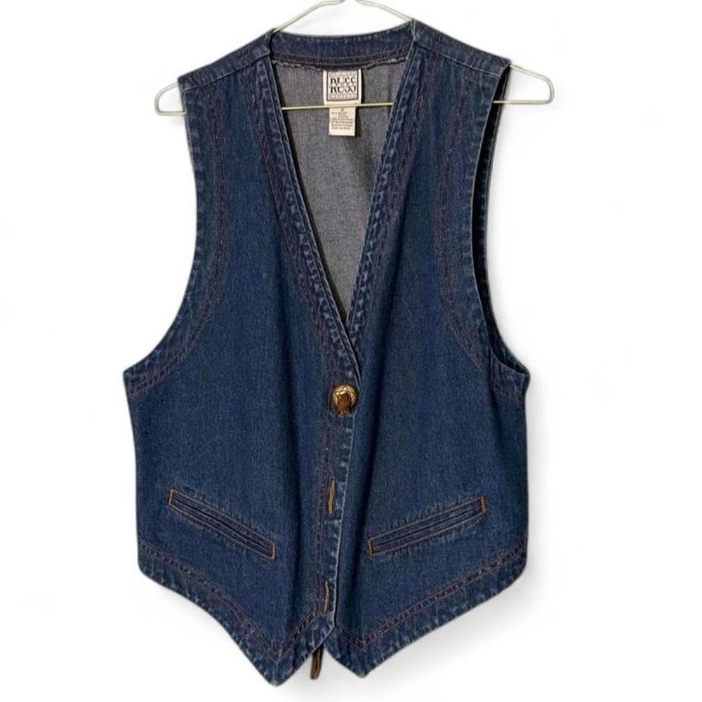 Vintage 80s Russ Sport Denim Vest Blue Western Button Up Pockets Womens Size 12